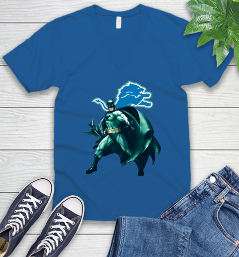 NFL Batman Football Sports Detroit Lions V-Neck T-Shirt 6