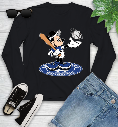 MLB Baseball Los Angeles Dodgers Cheerful Mickey Disney Shirt Youth Long Sleeve