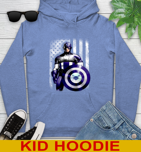 Charlotte Hornets NBA Basketball Captain America Marvel Avengers American Flag Shirt Youth Hoodie 12