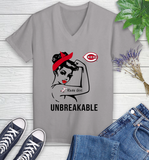 MLB Cincinnati Reds Girl Unbreakable Baseball Sports Women's V-Neck T-Shirt 2