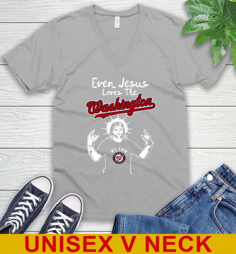 Washington Nationals MLB Baseball Even Jesus Loves The Washington Shirt V-Neck T-Shirt 3
