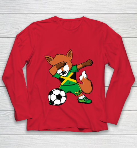Dabbing Fox Jamaica Soccer Fans Jersey Jamaican Football Fan Youth Long Sleeve 10