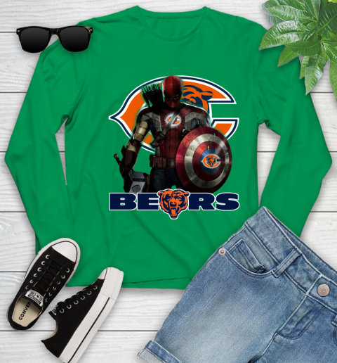 NFL Captain America Thor Spider Man Hawkeye Avengers Endgame Football Chicago Bears Youth Long Sleeve 6