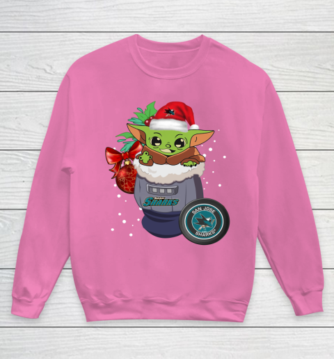 San Jose Sharks Christmas Baby Yoda Star Wars Funny Happy NHL Youth Sweatshirt 7