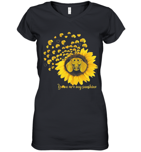 You Are My Sunshine Sunflower Dachshund Women's V-Neck T-Shirt
