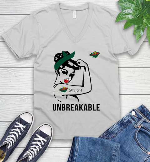 NHL Minnesota Wild Girl Unbreakable Hockey Sports V-Neck T-Shirt