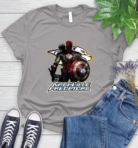 NHL Captain America Thor Spider Man Hawkeye Avengers Endgame Hockey Nashville Predators Women's T-Shirt 5