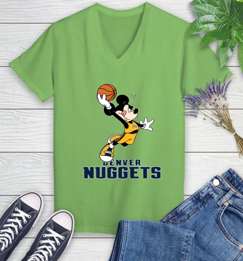 NBA Basketball Denver Nuggets Cheerful Mickey Mouse Shirt Women's V-Neck T-Shirt 9