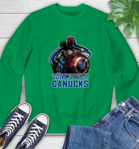 NHL Captain America Thor Spider Man Hawkeye Avengers Endgame Hockey Vancouver Canucks Sweatshirt 6