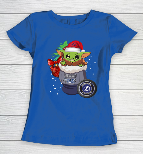 Tampa Bay Lightning Christmas Baby Yoda Star Wars Funny Happy NHL Women's T-Shirt 9