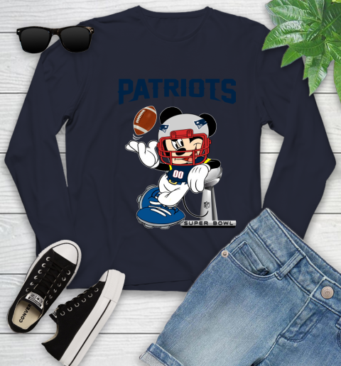 NFL New England Patriots Mickey Mouse Disney Super Bowl Football T Shirt Youth Long Sleeve 3