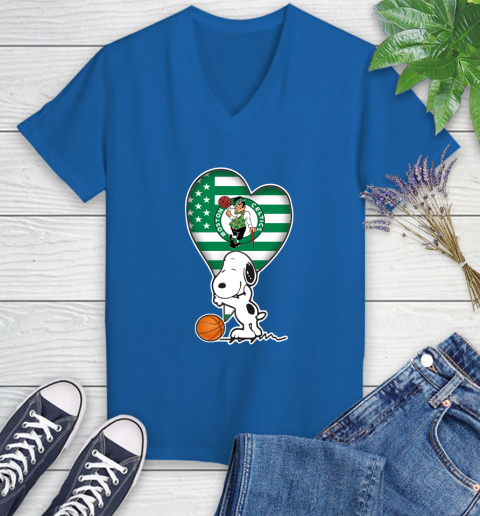 Boston Celtics NBA Basketball The Peanuts Movie Adorable Snoopy Women's V-Neck T-Shirt 10