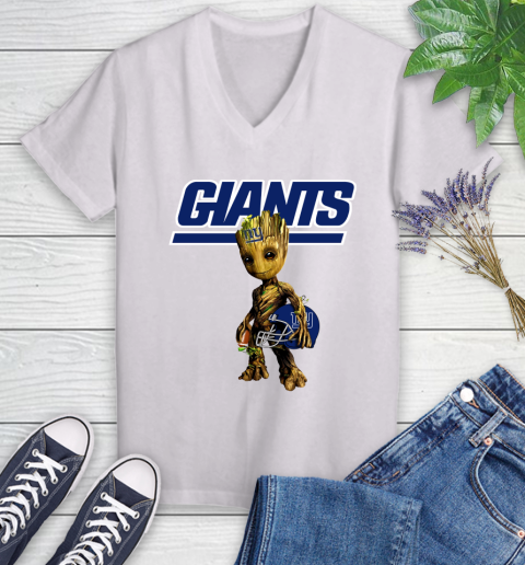 New York Giants NFL Football Groot Marvel Guardians Of The Galaxy Women's V-Neck T-Shirt