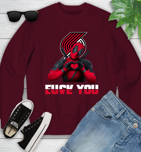 NBA Portland Trail Blazers Deadpool Love You Fuck You Basketball Sports Youth Sweatshirt 4