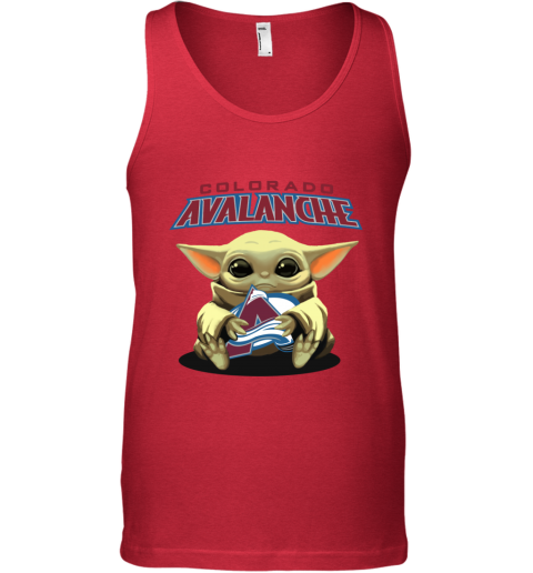 7lry baby yoda hugs the colorado avalanche unisex tank 17 front red