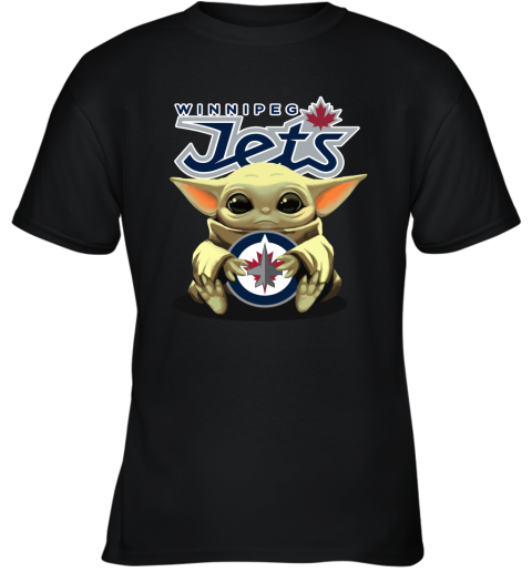Baby Yoda Hugs The Winnipeg Jets Ice Hockey Youth T-Shirt