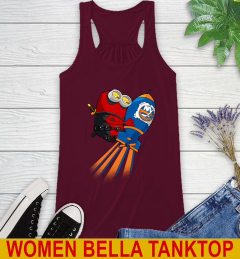 NHL Hockey New York Islanders Deadpool Minion Marvel Shirt Racerback Tank 2
