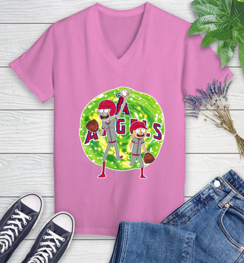 MLB Los Angeles Angels Rick And Morty Baseball Sports Women's V-Neck T-Shirt 14
