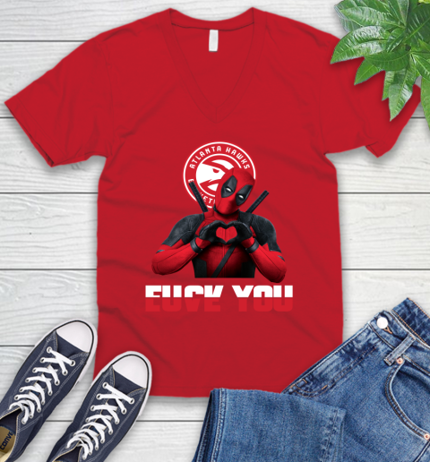 NBA Atlanta Hawks Deadpool Love You Fuck You Basketball Sports V-Neck T-Shirt 6