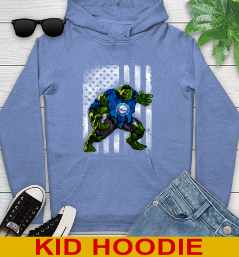 Philadelphia 76ers Hulk Marvel Avengers NBA Basketball American Flag Youth Hoodie 12