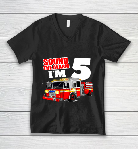 Kids Fire Truck 5th Birthday T Shirt Boy Firefighter 5 Years Old V-Neck T-Shirt