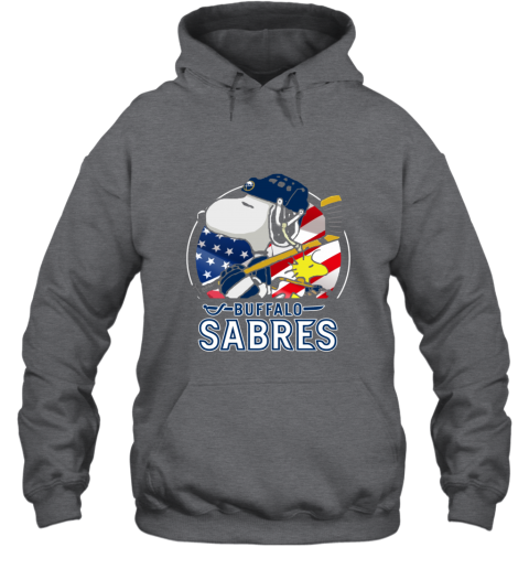 1uvx buffalo sabres ice hockey snoopy and woodstock nhl hoodie 23 front dark heather
