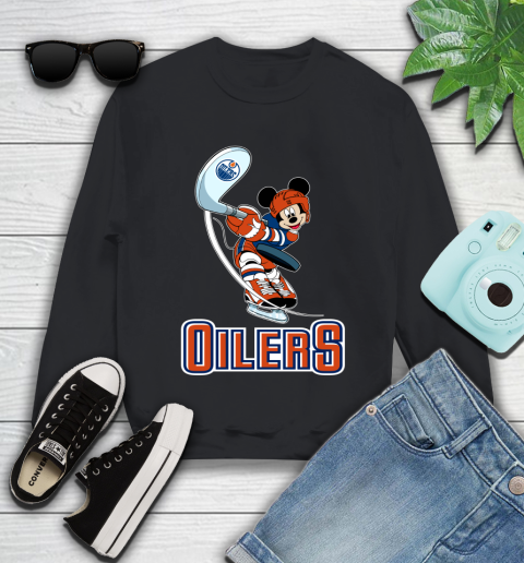NHL Hockey Edmonton Oilers Cheerful Mickey Mouse Shirt Youth Sweatshirt