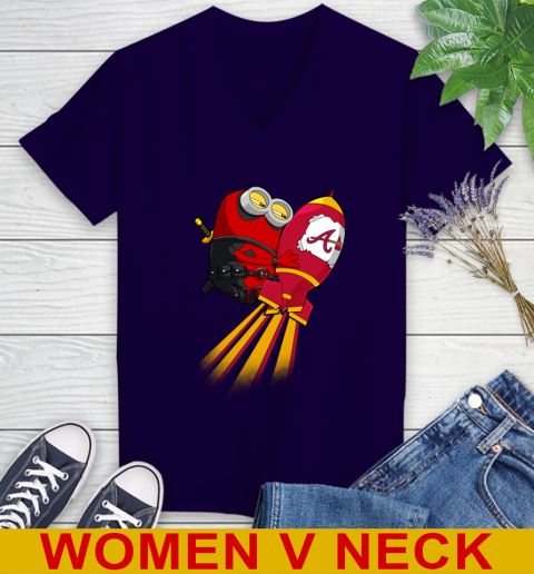 MLB Baseball Atlanta Braves Deadpool Minion Marvel Shirt Women's V-Neck T-Shirt 3
