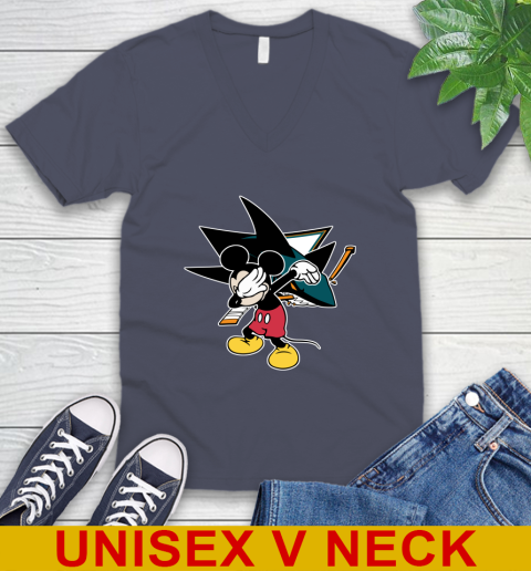 San Jose Sharks NHL Hockey Dabbing Mickey Disney Sports V-Neck T-Shirt 8