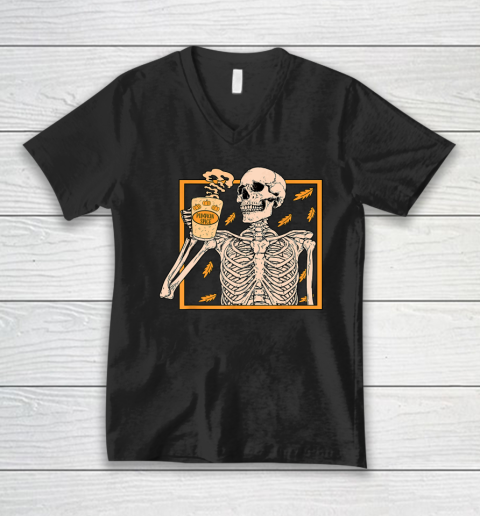 Halloween Skeleton Pumpkin Spice Latte Syrup Creamer Vintage V-Neck T-Shirt