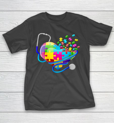 Funny Nurse Autism Puzzle Stethoscope Heart Puzzle Autism Awareness T-Shirt