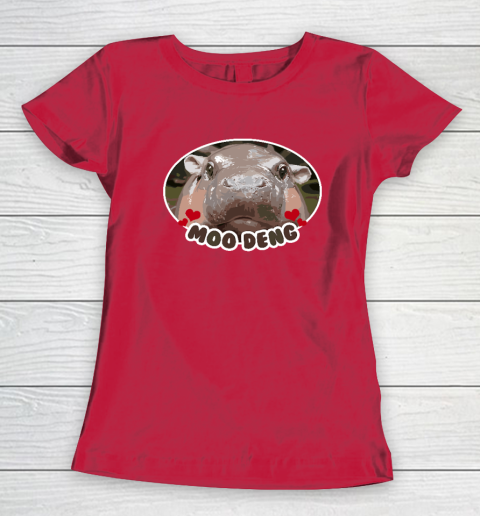 Moo Deng Bouncy Pig in Thai Picture The Cute Baby Hippo Women's T-Shirt 7