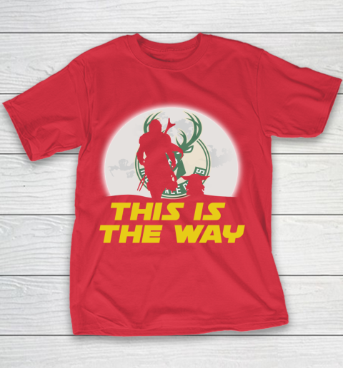 Milwaukee Bucks NBA Basketball Star Wars Yoda And Mandalorian This Is The Way Youth T-Shirt 7