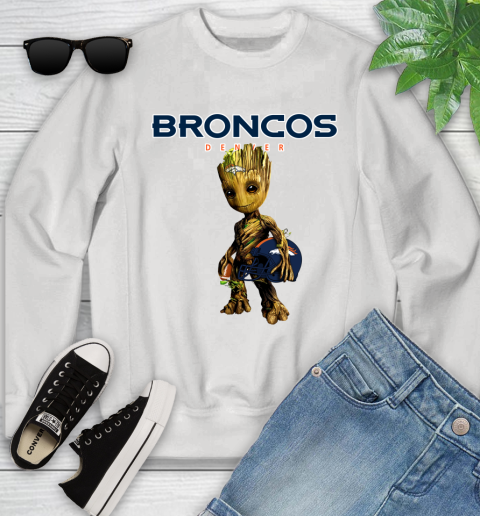 Denver Broncos NFL Football Groot Marvel Guardians Of The Galaxy Youth Sweatshirt