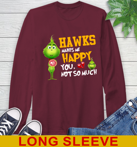 NBA Atlanta Hawks Makes Me Happy You Not So Much Grinch Basketball Sports Long Sleeve T-Shirt 7