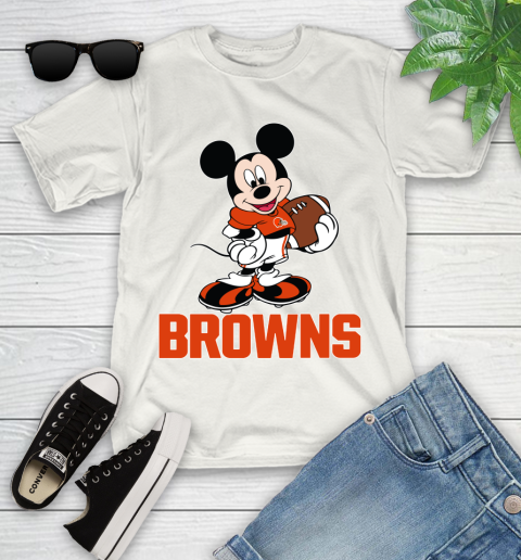 NFL Football Cleveland Browns Cheerful Mickey Mouse Shirt Youth T-Shirt 2