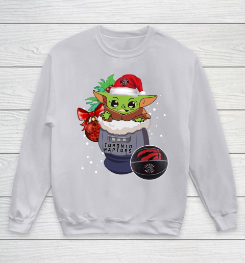 Toronto Raptors Christmas Baby Yoda Star Wars Funny Happy NBA Youth Sweatshirt 4