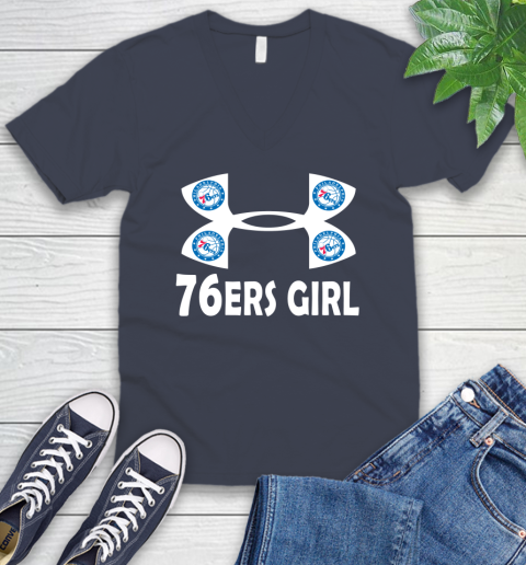 NBA Philadelphia 76ers Girl Under Armour Basketball Sports V-Neck T-Shirt 8