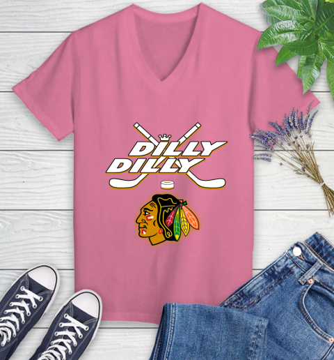 NHL Chicago Blackhawks Dilly Dilly Hockey Sports Women's V-Neck T-Shirt 13