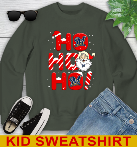 Milwaukee Brewers MLB Baseball Ho Ho Ho Santa Claus Merry Christmas Shirt Youth Sweatshirt 8