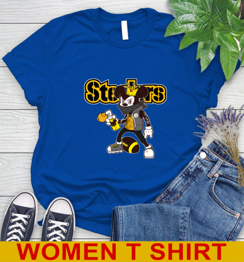 Pittsburgh Steelers NFL Football Mickey Peace Sign Sports Women's T-Shirt 9