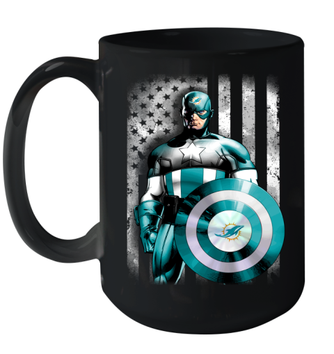 Miami Dolphins NFL Football Captain America Marvel Avengers American Flag Shirt Ceramic Mug 15oz