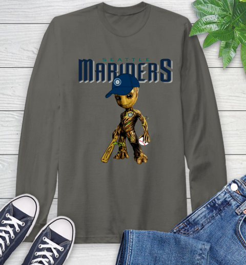 MLB Seattle Mariners Groot Guardians Of The Galaxy Baseball Long Sleeve T-Shirt 8