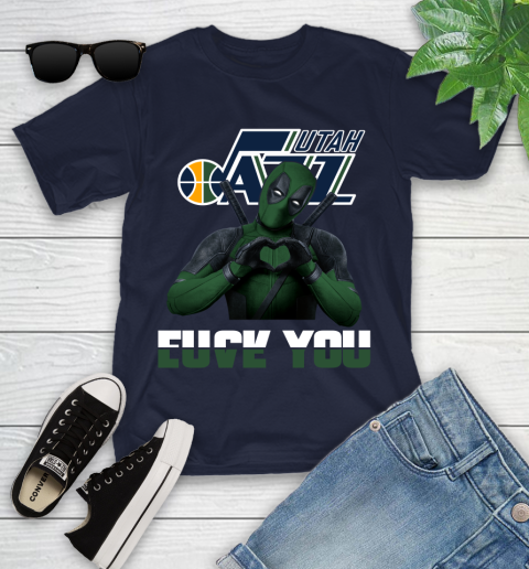 NBA Utah Jazz Deadpool Love You Fuck You Basketball Sports Youth T-Shirt 2
