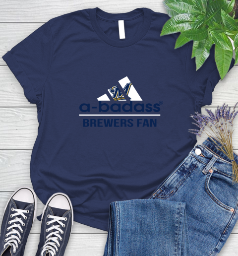 MLB A Badass Milwaukee Brewers Fan Adidas Baseball Sports Women's T-Shirt 14