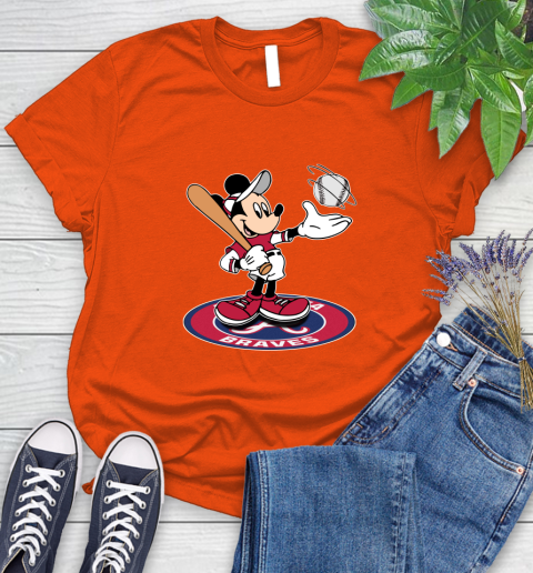 MLB Baseball Atlanta Braves Cheerful Mickey Disney Shirt Women's T-Shirt 4