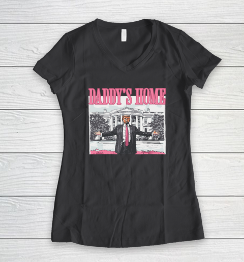 Funny Trump Pink Daddys Home Trump 2024 Women's V-Neck T-Shirt 4