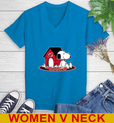 NHL Hockey New Jersey Devils Snoopy The Peanuts Movie Shirt Women's V-Neck T-Shirt 8