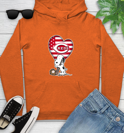 Cincinnati Reds MLB Baseball The Peanuts Movie Adorable Snoopy Youth Hoodie 5
