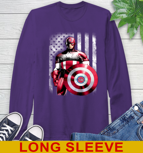 Detroit Pistons NBA Basketball Captain America Marvel Avengers American Flag Shirt Long Sleeve T-Shirt 5